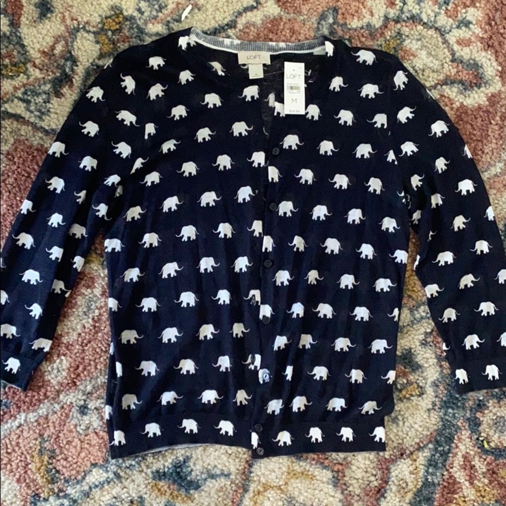 Navy blue button up elephant light cardigan NWT